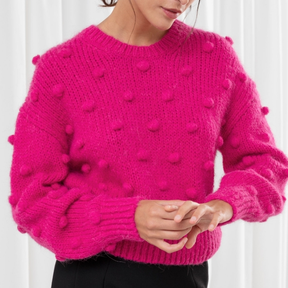 & Other Stories Hot Pink Alpaca Wool Sweater XS – Chunky Bobble Knit, NEW